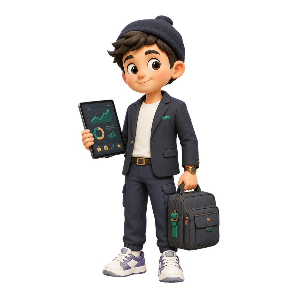 Gspy mascot with a dashboard for the Business plan