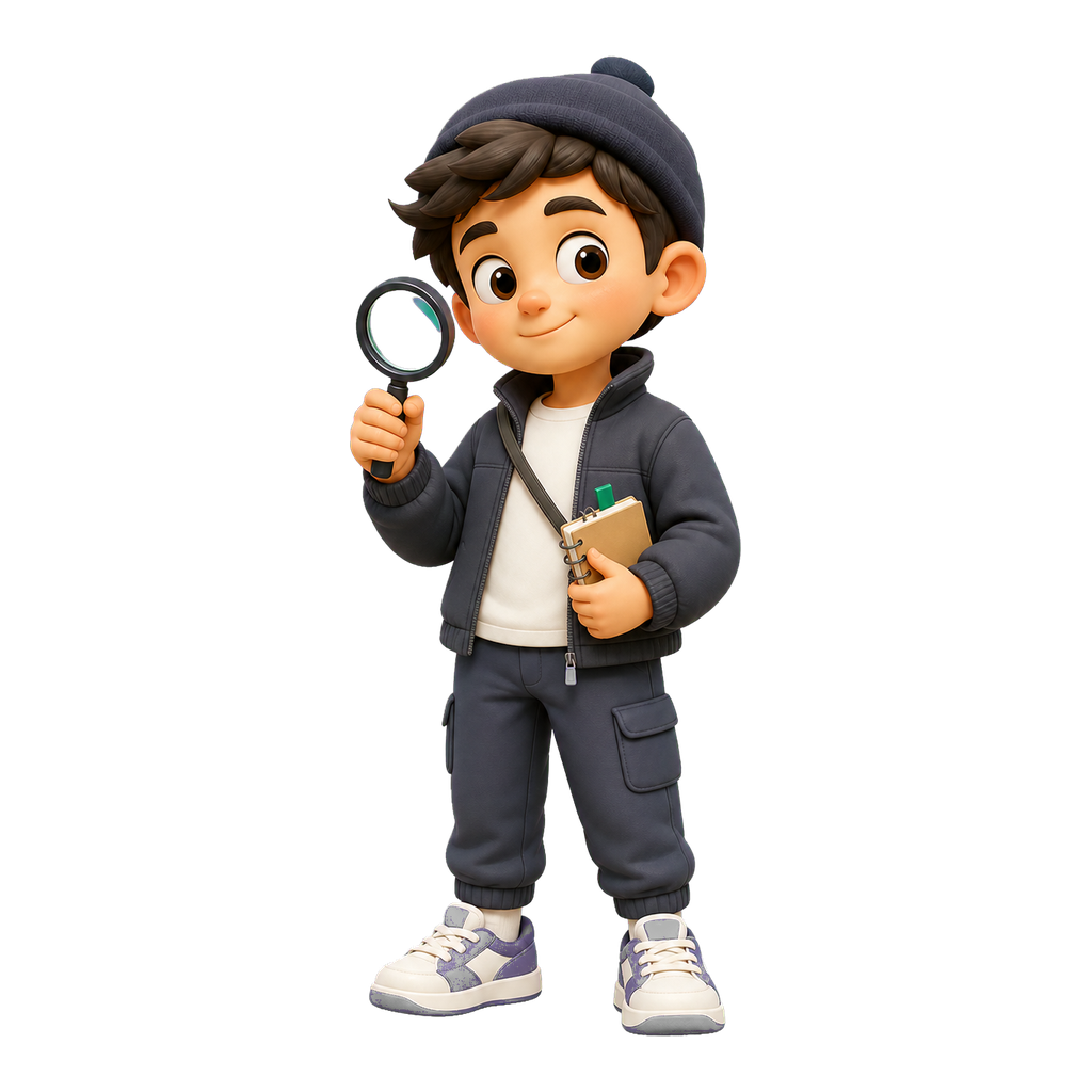 Gspy mascot with a magnifying glass for the Starter plan
