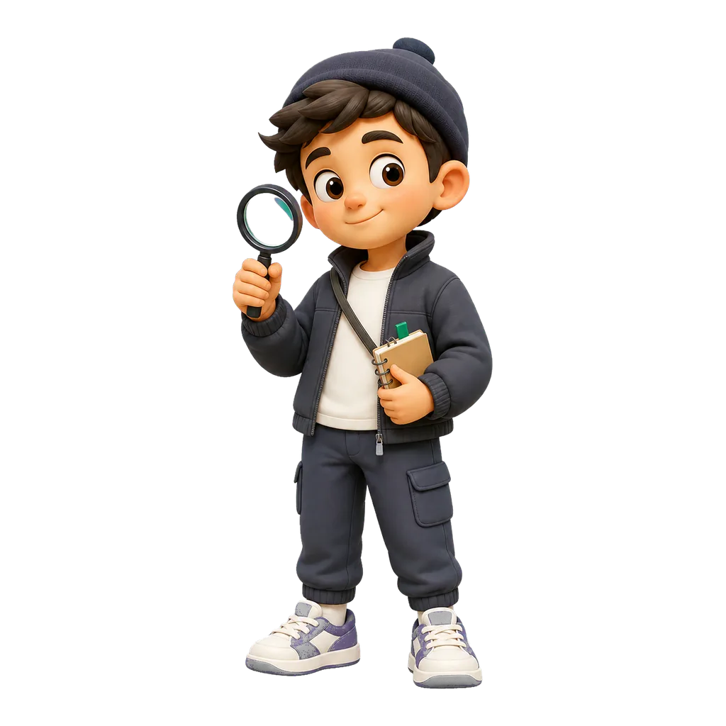 Mascotte Gspy avec une loupe pour le plan Starter